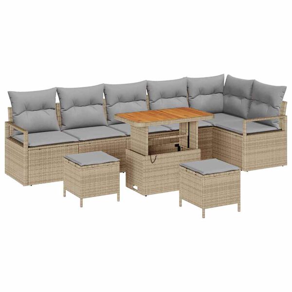 vidaXL Conjunto de sof&aacute; de jard&iacute;n con coj&iacute;n 9 pcs Beige y Gris Claro