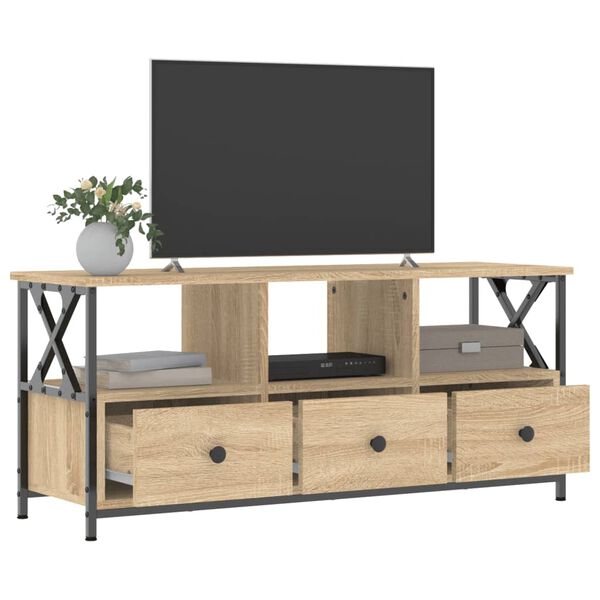vidaXL Mueble TV hierro madera contrachapada roble Sonoma 102x33x45 cm