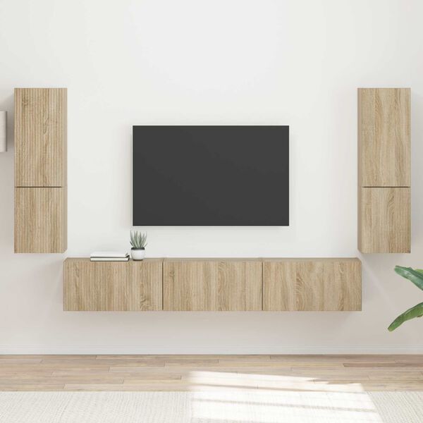 vidaXL Conjunto de mueble de TV Montaje en la pared 4 pcs Roble Sonoma