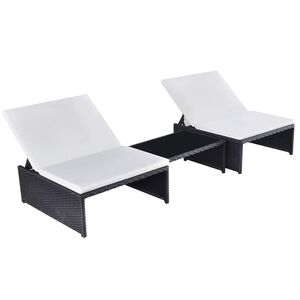 vidaXL Sillas de jard&iacute;n reclinables con mesa 2 uds rat&aacute;n PE negro