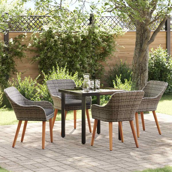 vidaXL Conjunto de Comedor de Jard&iacute;n 5 pcs Gris rat&aacute;n sint&eacute;tico