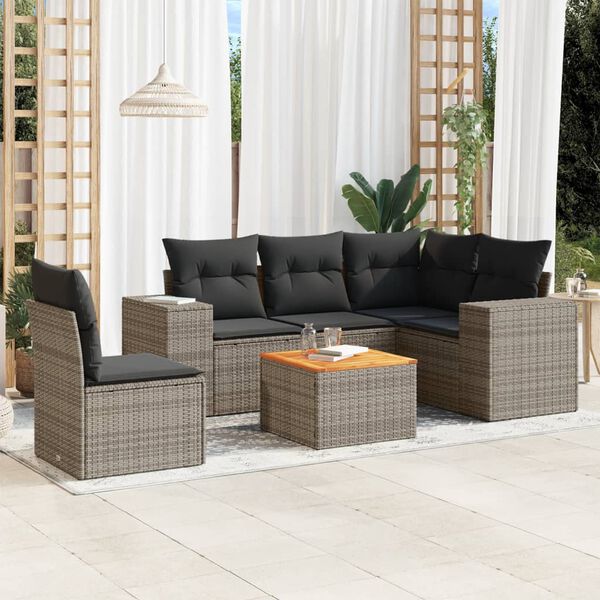 vidaXL Set de muebles de jardín 6 pzas y cojines ratán sintético gris