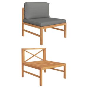 vidaXL Sof&aacute; central de madera maciza de teca con cojines gris oscuro