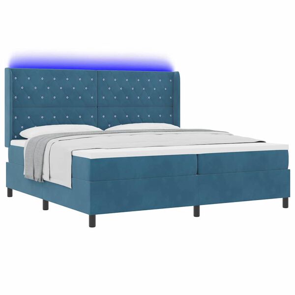 vidaXL Cama tipo Box Spring con colch&oacute;n Azul 200 x 200 cm Terciopelo