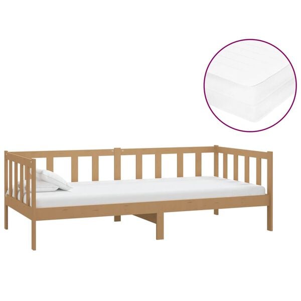 vidaXL Sofá cama y colchón madera pino maciza marrón miel 90x200 cm