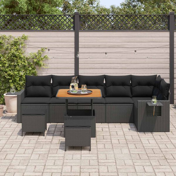 vidaXL Conjunto de sof&aacute;s de jard&iacute;n 11 pcs Negro rat&aacute;n sint&eacute;tico