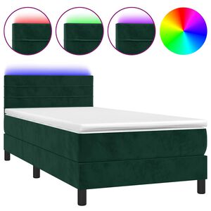 vidaXL Cama box spring colch&oacute;n y LED terciopelo verde oscuro 80x200 cm