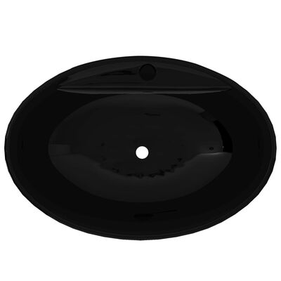 Lavabo de cerámica con agujero para grifo/desagüe negro ovalado