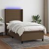 vidaXL Cama box spring colch&oacute;n y luces LED tela marr&oacute;n oscuro 90x200cm