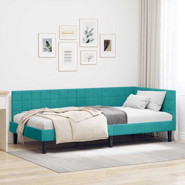 vidaXL Estructura de cama en esquina Tuquesa 90 cm x 200 cm Terciopelo