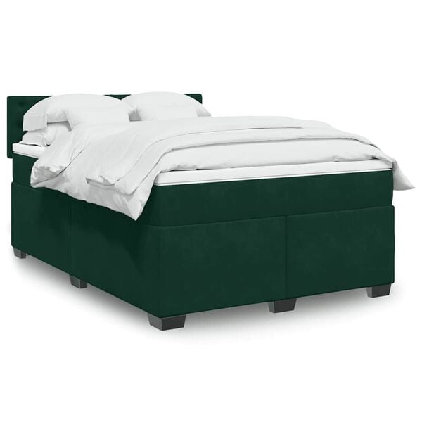 vidaXL Cama box spring con colch&oacute;n terciopelo verde oscuro 140x200 cm