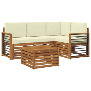 vidaXL Conjunto de sof&aacute;s de exterior con coj&iacute;n 5 pcs Natural y Crema