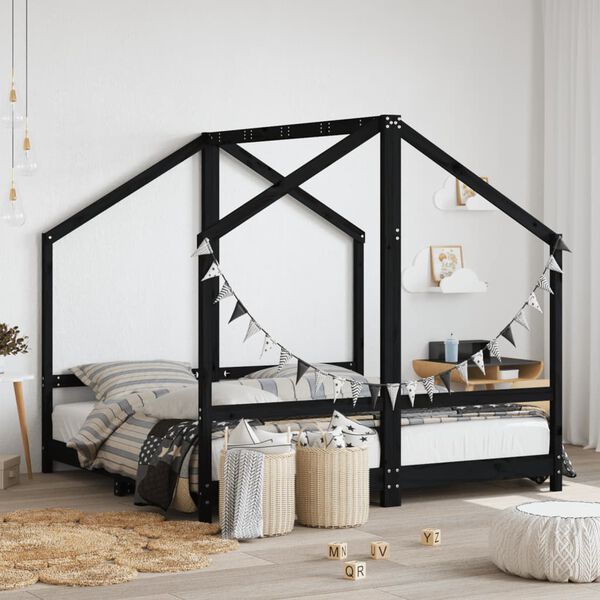 vidaXL Estructura de cama para niños madera de pino negro 80x160 cm