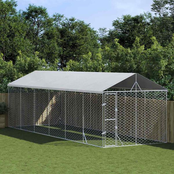 vidaXL Perrera de exterior con techo acero galvanizado plata 3x9x2,5 m