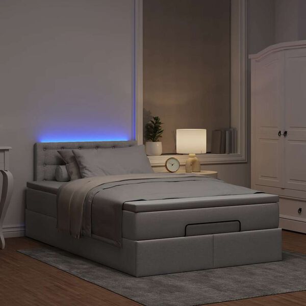 vidaXL Cama otomana con colch&oacute;n y luces LED tela gris taup&eacute; 120x190cm