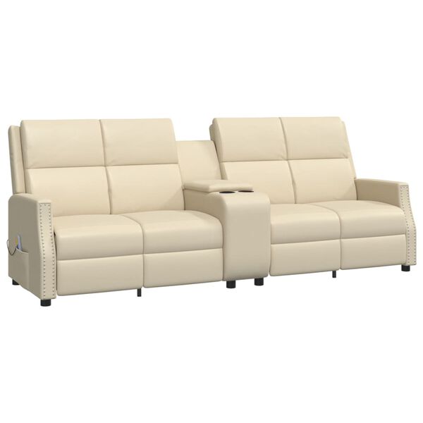 vidaXL Sillón reclinable de masaje de 4 plazas cuero sintético crema