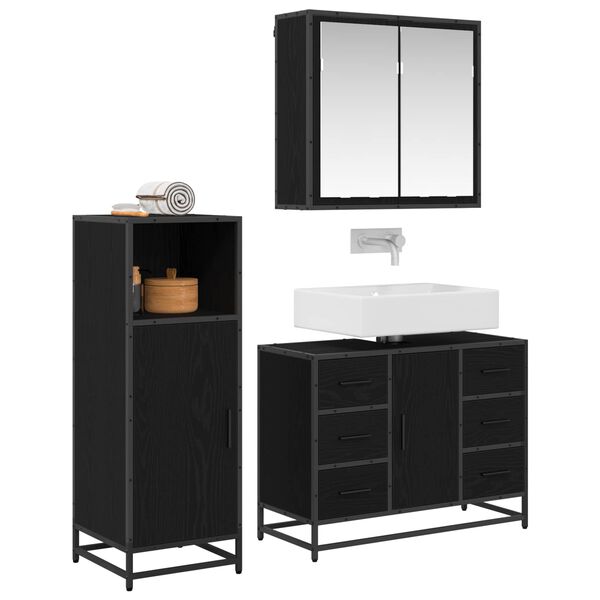 vidaXL Juego de muebles de ba&ntilde;o 3 pcs Roble Negro Madera de ingenier&iacute;a