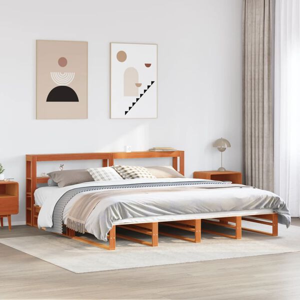 vidaXL Cama sin colch&oacute;n madera maciza de pino marr&oacute;n cera 180x200 cm