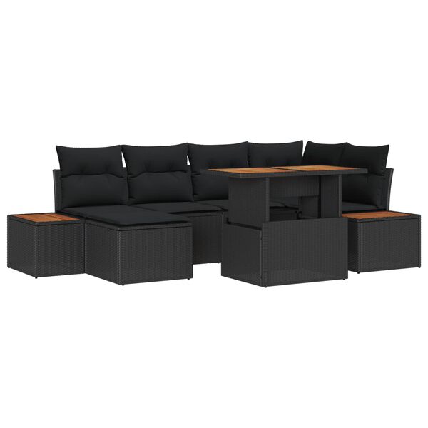 vidaXL Conjunto de sofá de jardín 7 pcs Negro Poliratán