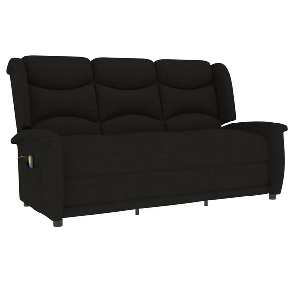 vidaXL Sill&oacute;n reclinable de masaje de 3 plazas tela negro