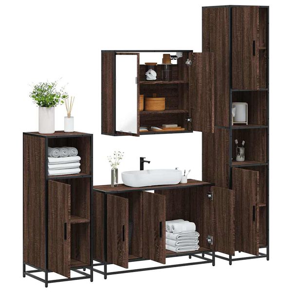 vidaXL Set de muebles baño 4 pzas madera contrachapada roble marrón