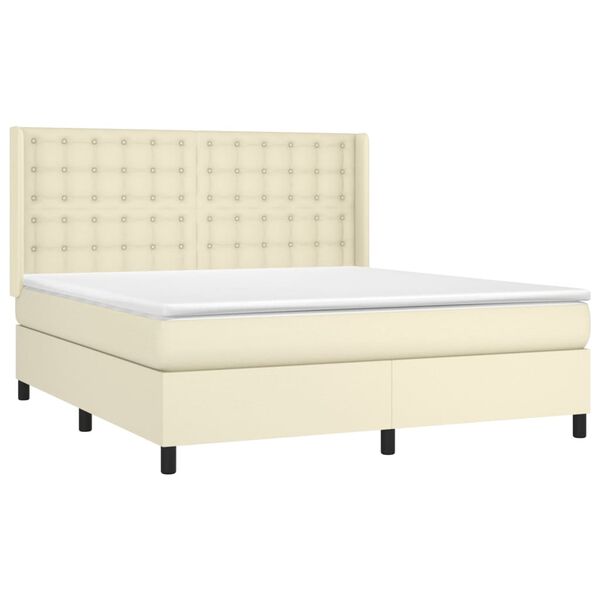 vidaXL Cama box spring colch&oacute;n y LED cuero sint&eacute;tico crema 180x200 cm
