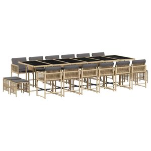 vidaXL Set comedor de jard&iacute;n 17 pzas con cojines rat&aacute;n sint&eacute;tico beige