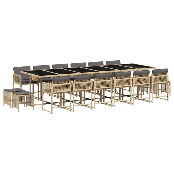 vidaXL Set comedor de jard&iacute;n 17 pzas con cojines rat&aacute;n sint&eacute;tico beige