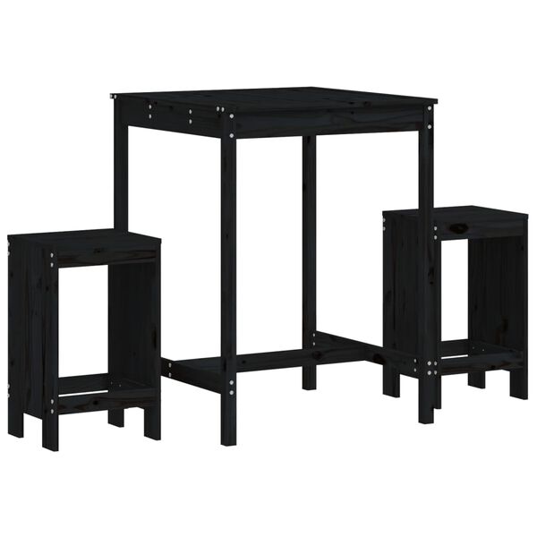 vidaXL Set de mesa y taburetes altos jardín 3 pzas madera pino negro