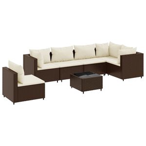 vidaXL Set muebles de jard&iacute;n 7 piezas y cojines rat&aacute;n sint&eacute;tico marr&oacute;n