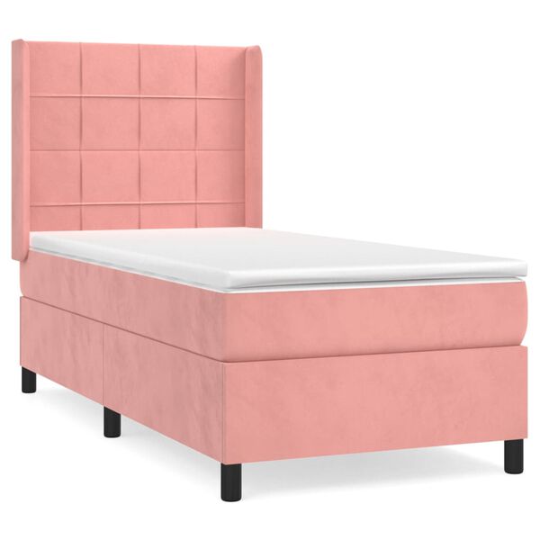 vidaXL Cama box spring con colch&oacute;n terciopelo rosa 90x200 cm