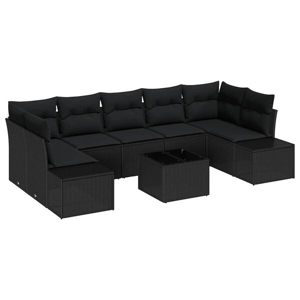 vidaXL Conjunto de sof&aacute; de jard&iacute;n 8 pcs Negro rat&aacute;n sint&eacute;tico
