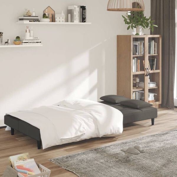 vidaXL Sof&aacute; cama de 2 plazas con dos almohadas terciopelo gris oscuro