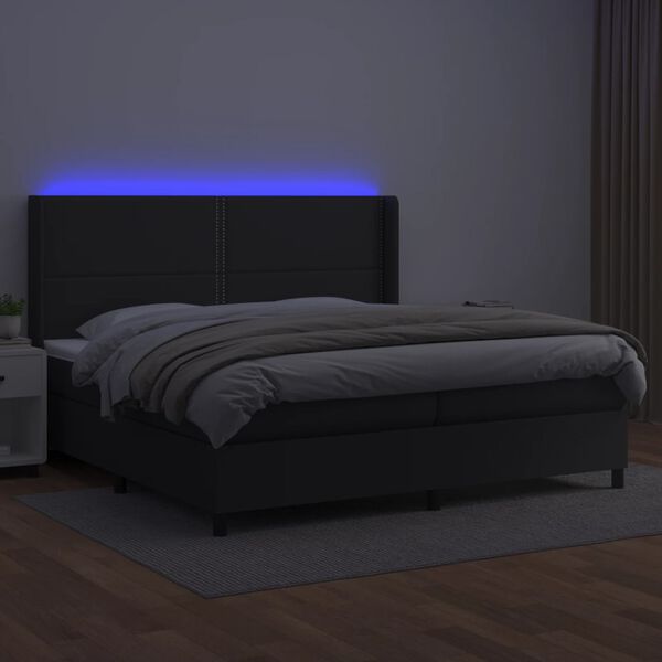 vidaXL Cama box spring colch&oacute;n y LED cuero sint&eacute;tico negro 200x200 cm