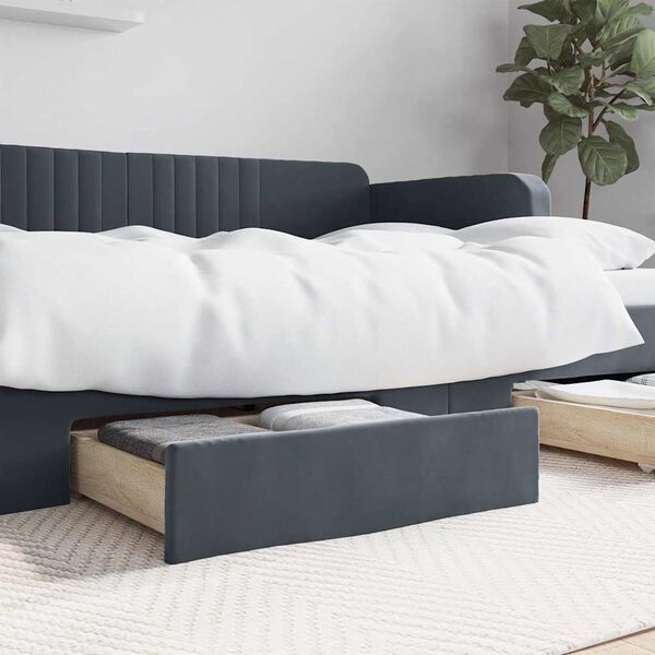 vidaXL Cajones de cama 2 uds madera ingeniería y terciopelo gris