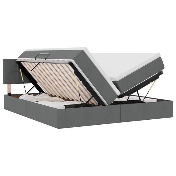 vidaXL Cama con almacenamiento con colch&oacute;n Gris oscuro 200 x 200 cm