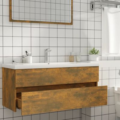 vidaXL Mueble lavabo madera contrachapada roble ahumado 100x38,5x45 cm