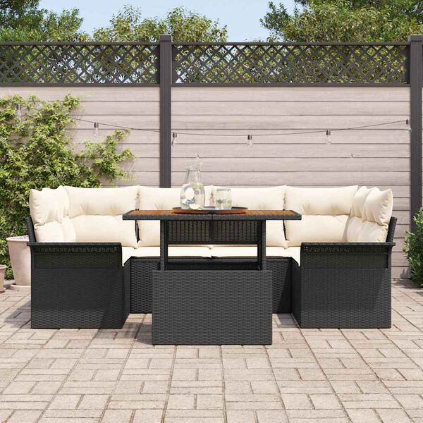 vidaXL Conjunto de sof&aacute; de jard&iacute;n 7 pcs Negro Polirat&aacute;n