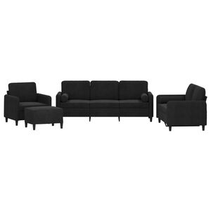vidaXL Juego de sof&aacute;s con cojines 4 piezas terciopelo negro