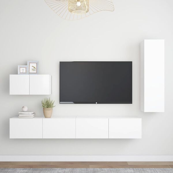 vidaXL Set de muebles de sal&oacute;n TV 4 piezas madera de ingenier&iacute;a blanco