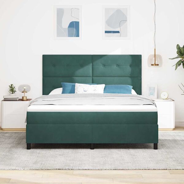 vidaXL Cama Box Spring LED Verde oscuro 180 x 200 cm Terciopelo