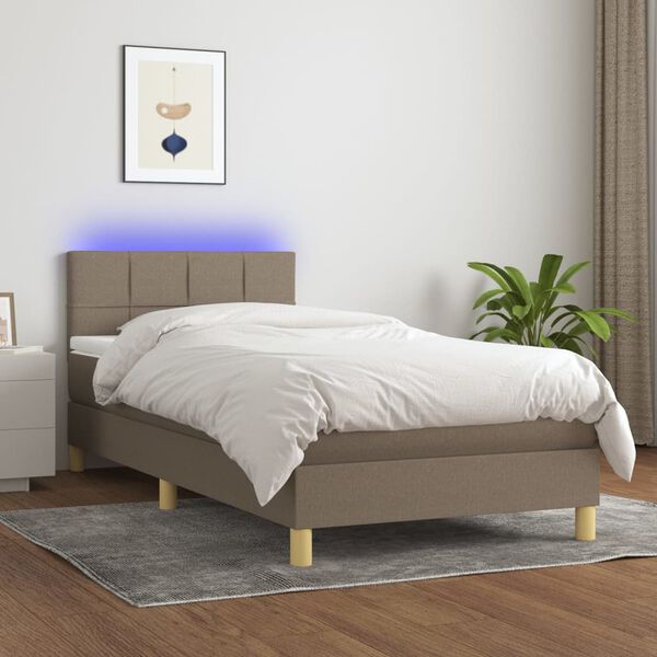 vidaXL Cama box spring con colch&oacute;n LED tela gris taupe 90x200 cm