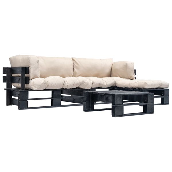 vidaXL Muebles de palets de jard&iacute;n con cojines arena 4 piezas madera