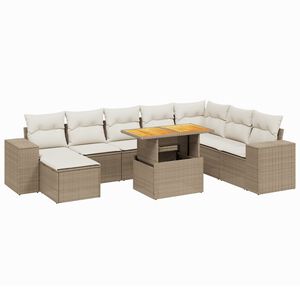 vidaXL Set de sof&aacute;s de jard&iacute;n 9 pzas con cojines rat&aacute;n sint&eacute;tico beige
