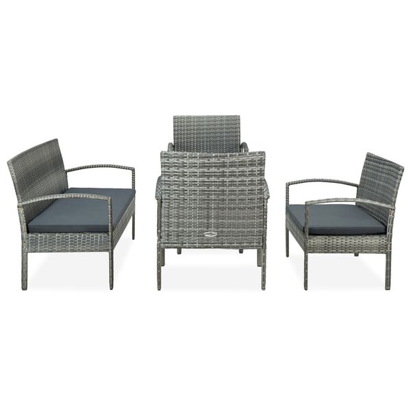 vidaXL Set de muebles de jard&iacute;n 5 pzas y cojines rat&aacute;n sint&eacute;tico gris