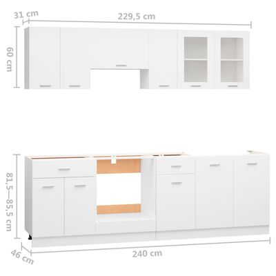 vidaXL Juego de muebles de cocina 8 piezas madera de ingeniería blanco
