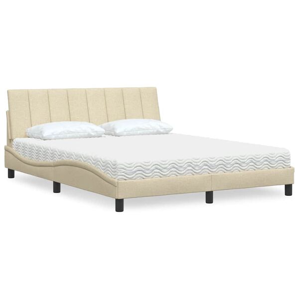 vidaXL Cama con colch&oacute;n Hanko de tela color crema 160x200 cm