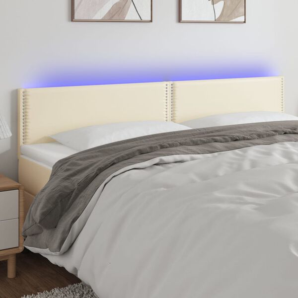 vidaXL Cabecero con LED cuero sint&eacute;tico color crema 200x5x78/88 cm