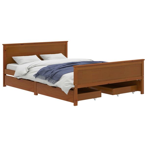 vidaXL Estructura cama sin colch&oacute;n madera maciza marr&oacute;n miel 140x200cm
