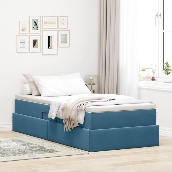 vidaXL Cama con almacenamiento y colch&oacute;n Azul Oscuro 100 x 200 cm